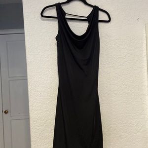 Semi formal black dress. cowl neck and open back